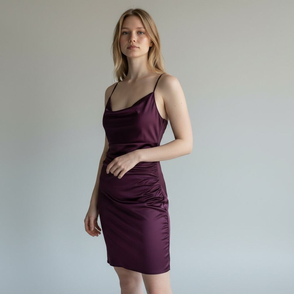 Vintage Just Choon Purple Cowl Neck Ruched Slip Dress Womens Size Small USA